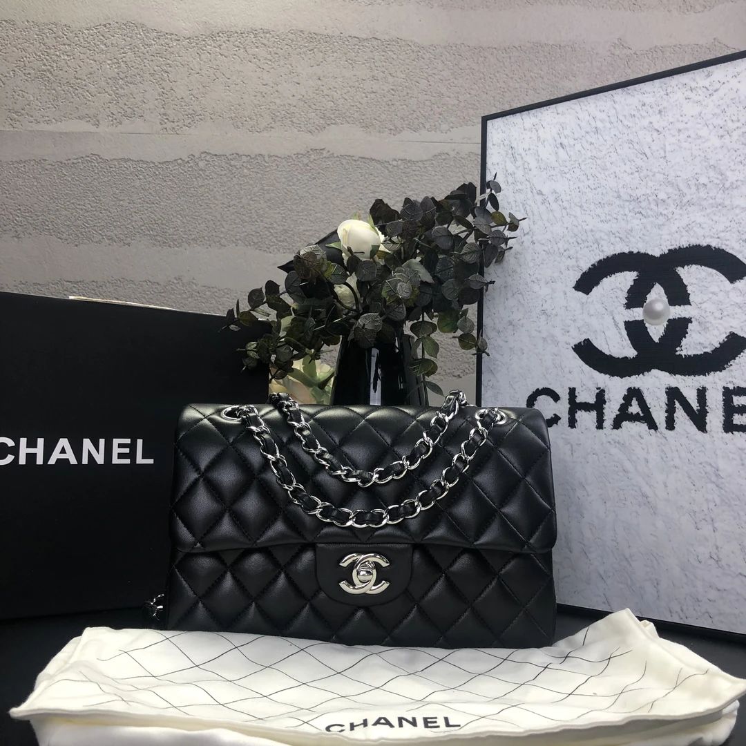 95新 Chanel/香奈儿 黑银CF小号 单肩包 芯片开全套  底长23