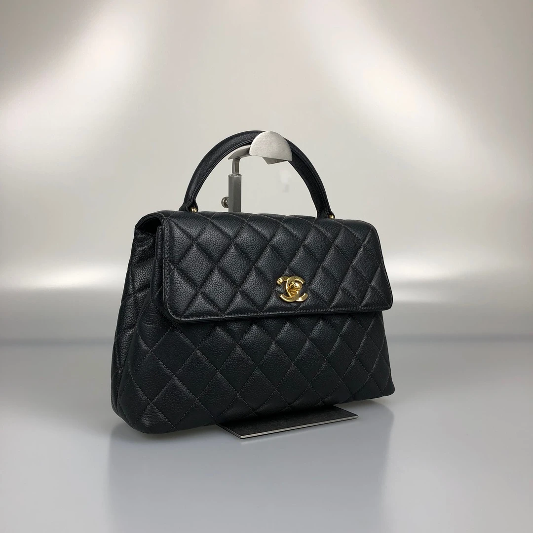 95新 Chanel/香奈儿 黑金鱼子酱手提Kelly包 底长25 4开带卡