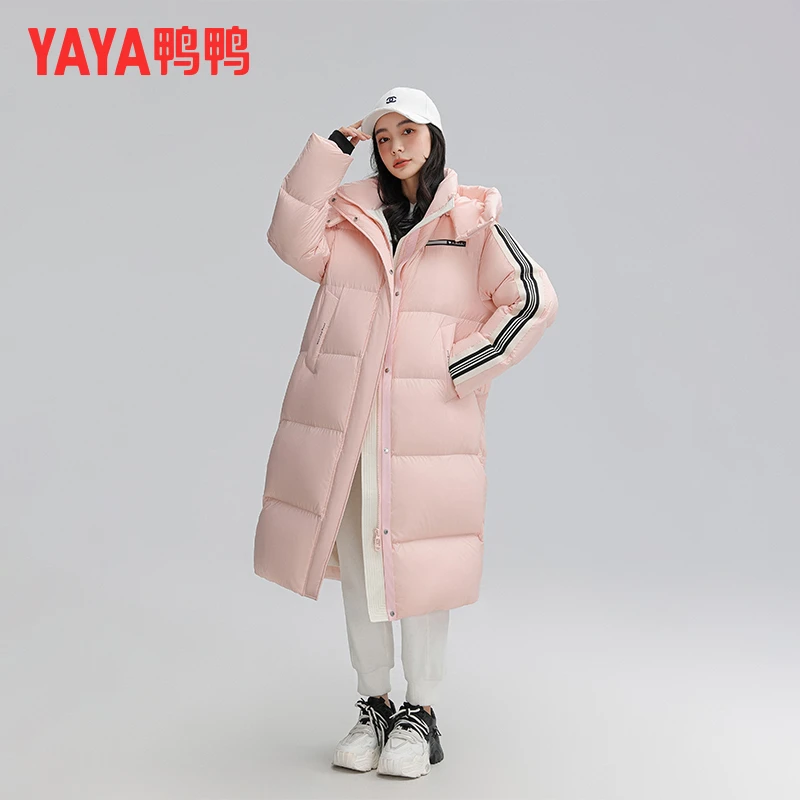 YAYA/鸭鸭中长款羽绒服女士过膝冬季新款加厚宽松气质白鸭绒外套
