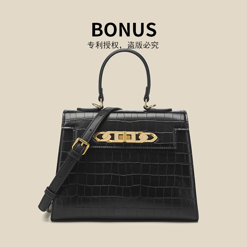 BONUS/波奴斯  品牌轻奢气质鳄鱼纹潮流经典款凯莉包