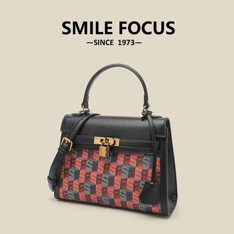 SMILE FOCUS品牌女包高级感轻奢凯莉包女士单肩斜挎包