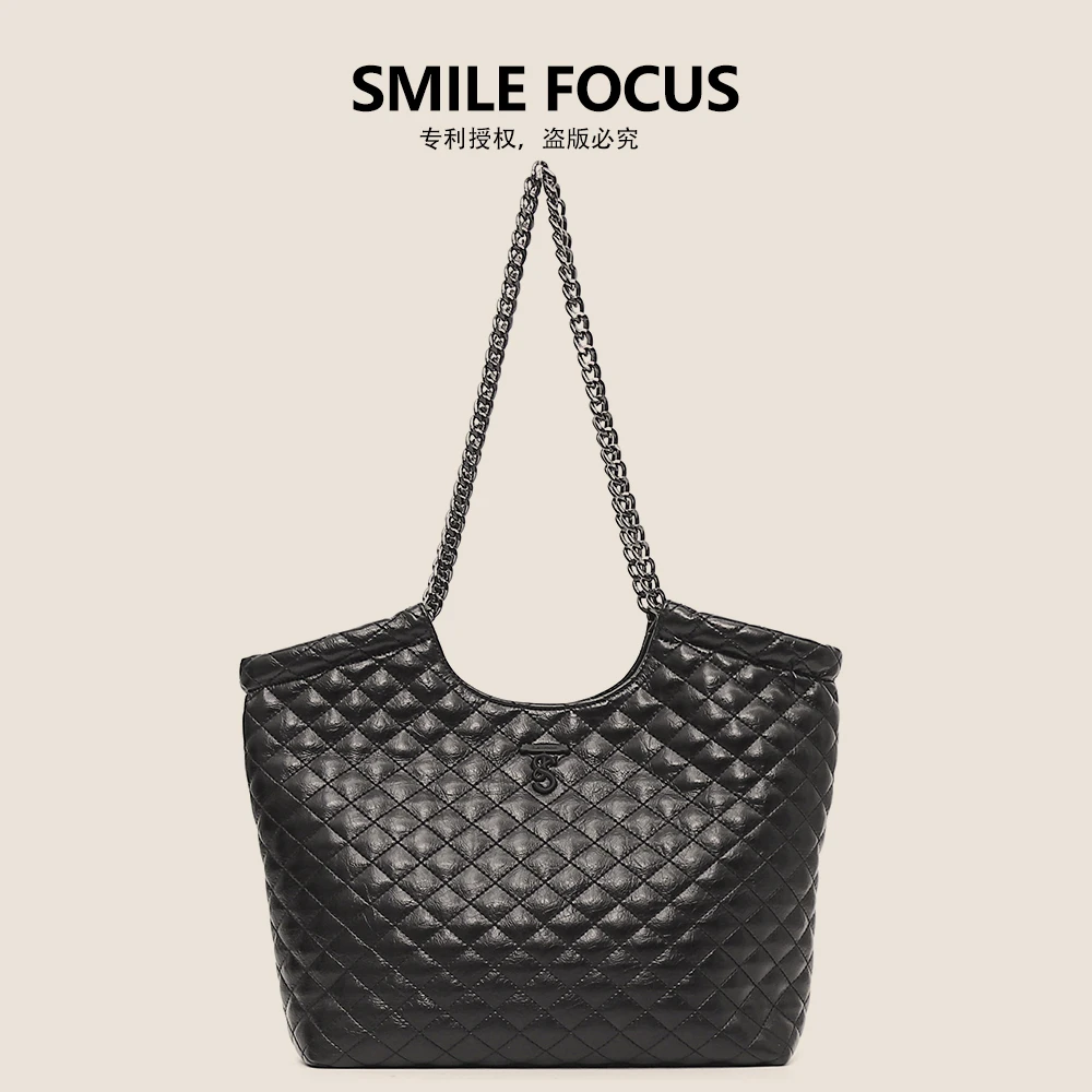 SMILE FOCUS微笑有约设计师款小香风大容量菱格链条托特包