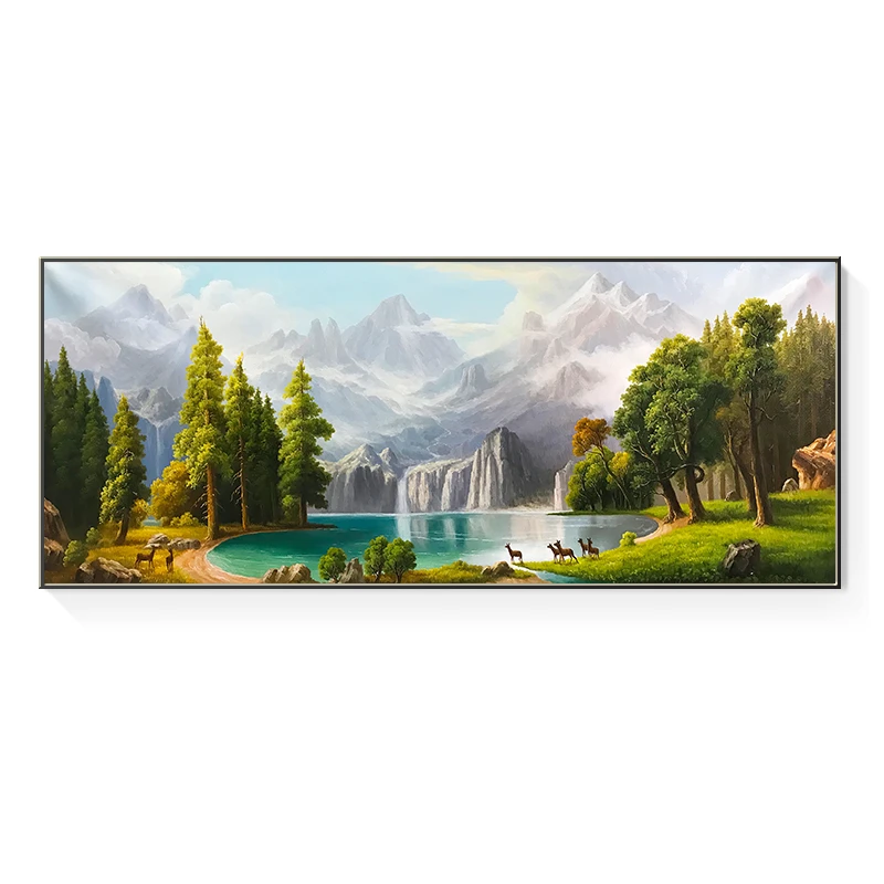 聚宝盆山水画客厅背景墙装饰画办公室山水画挂画2022新款油画壁画