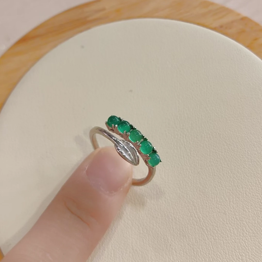 【S31】精美通体925纯银镶玉髓戒指高级设计师款气质高大上戒指