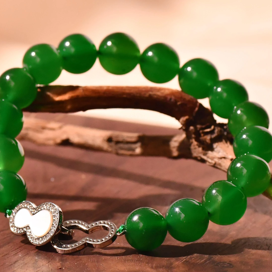 玉髓 【H188】气质绿色串珠葫芦扣显白单圈手链