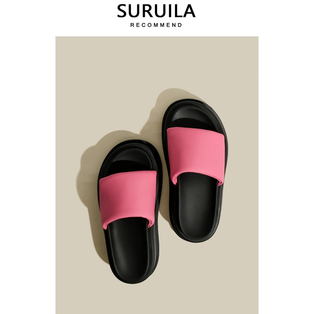 SURUILA 防滑松糕底增高拖鞋女夏外穿新款一脚蹬百搭懒人沙滩鞋