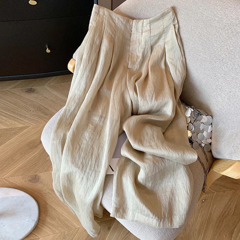 设计感宽松小众阔腿裤女2024夏季新款高腰垂感显瘦休闲长裤子