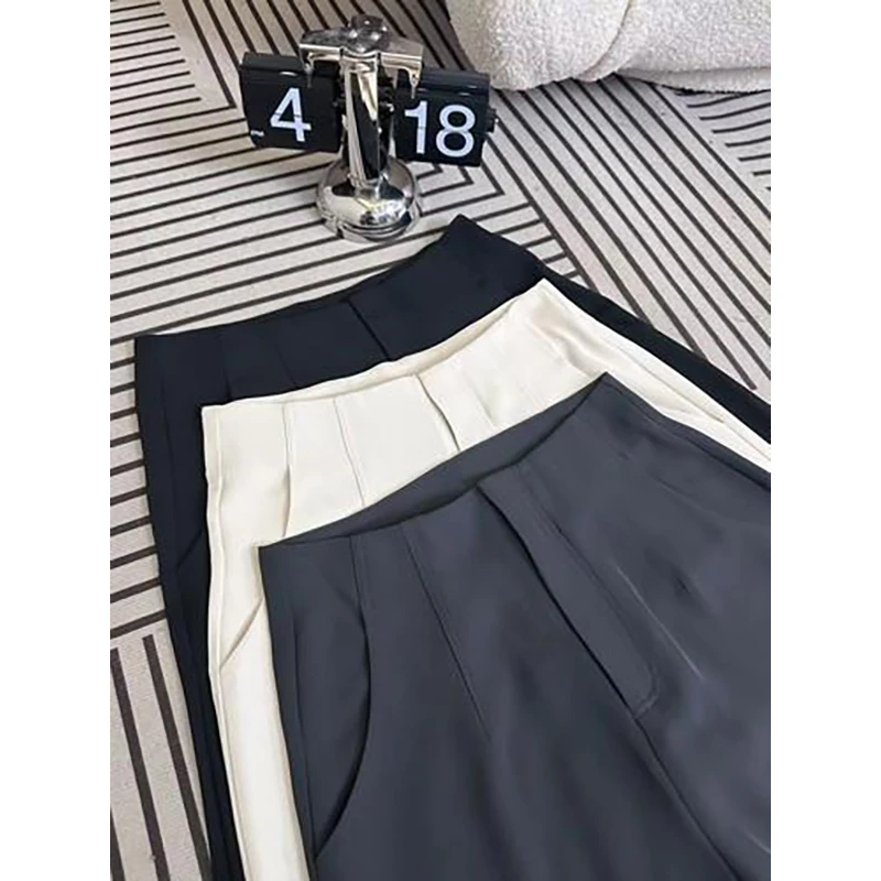 小个子高腰西装阔腿裤女2024夏季薄款垂感直筒灰色拖地窄版休闲裤