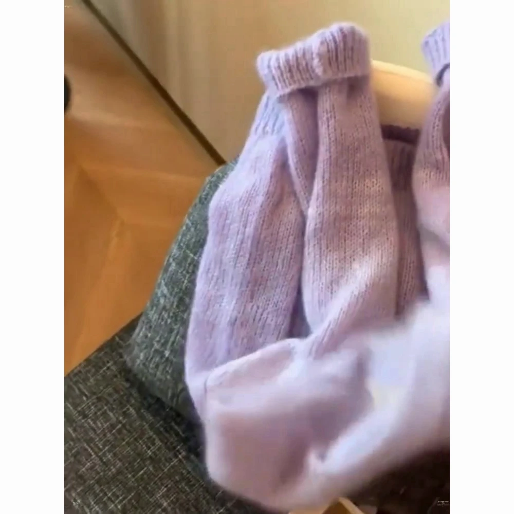 2024年秋季韩系温柔奶fufu软糯慵懒风法式紫色毛衣女外穿针织上衣