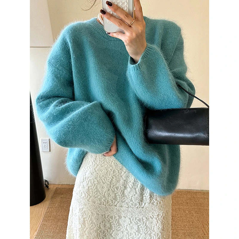 显气质圆领针织打底衫女欧洲站2024冬装新款欧货女装慵懒风毛衣潮