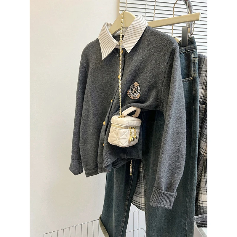 超显气质假两件毛衣针织衫女秋冬2024新款学院风休闲修身显瘦上衣