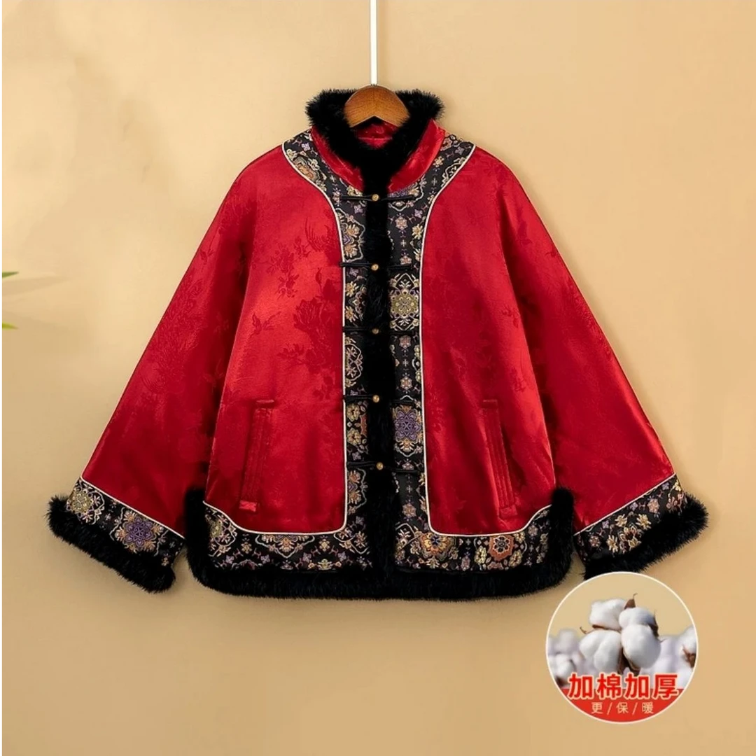 唐装加绒棉服加厚中国风棉衣拜年服上衣复古红色中式民族风国潮