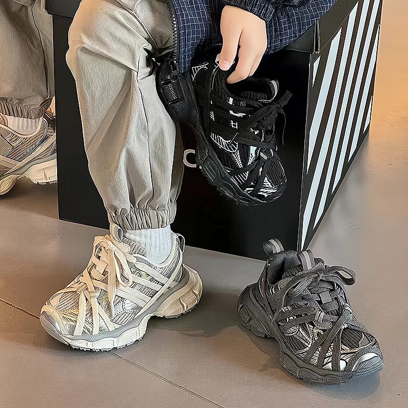 巴拉巴拉云朵男童做旧老爹鞋2025巴黎家春秋新款女童蜘蛛侠绑带3X