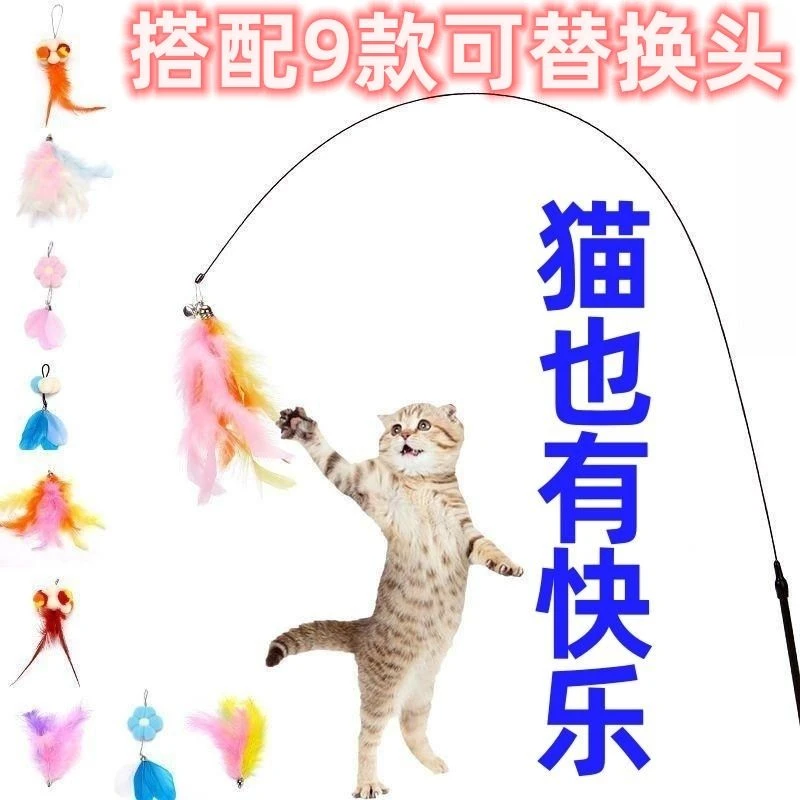 逗猫棒长杆耐用咬不烂猫咪玩具羽毛带铃铛不可伸缩解闷自嗨宠物