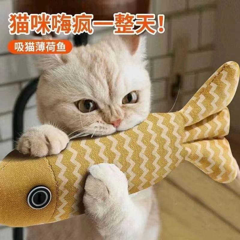 新款猫玩具自嗨解闷猫薄荷鱼耐用幼猫磨牙薄荷仿真鱼麻布猫咪玩具