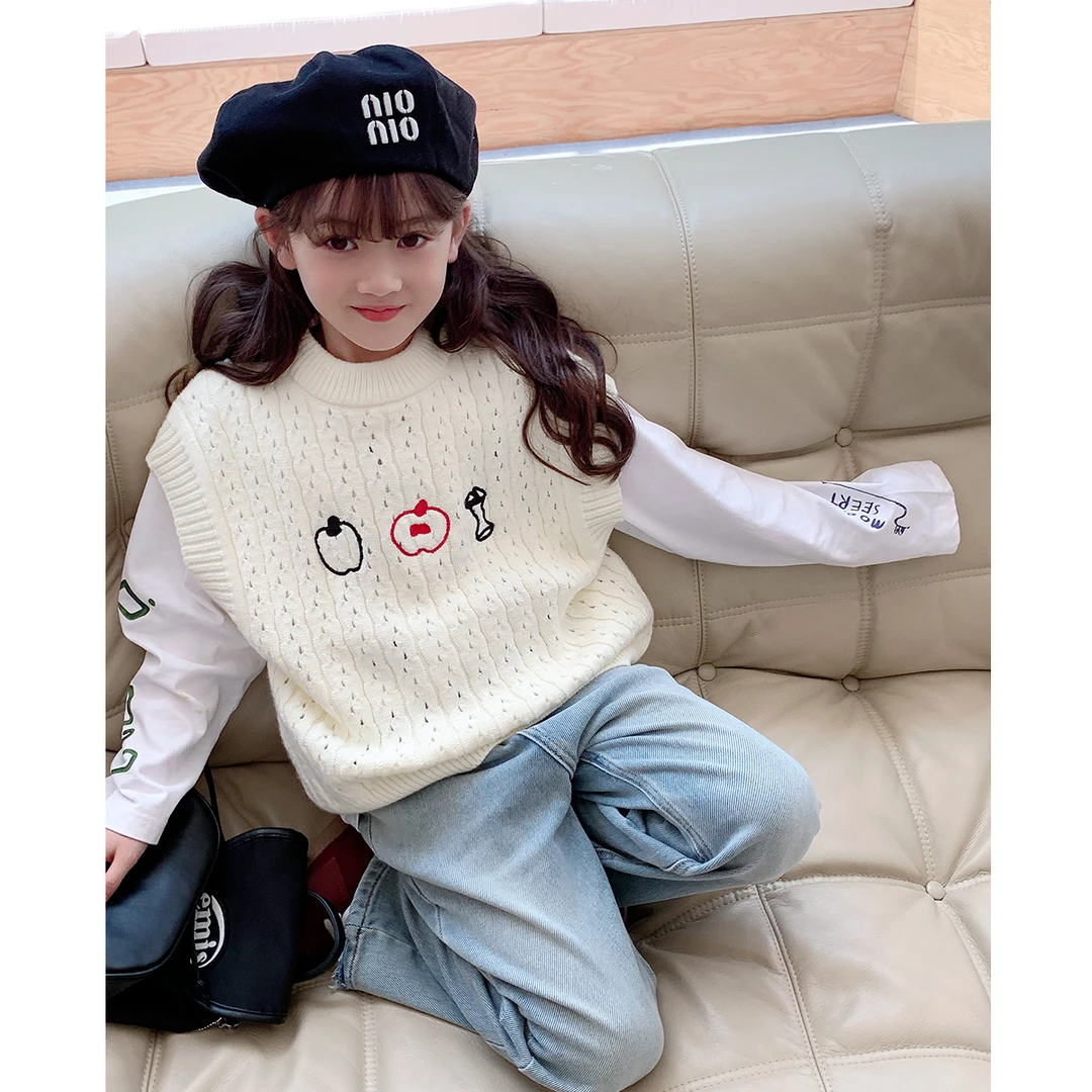 女童针织背心2025春秋装新款儿童中大童秋季上衣 J24300