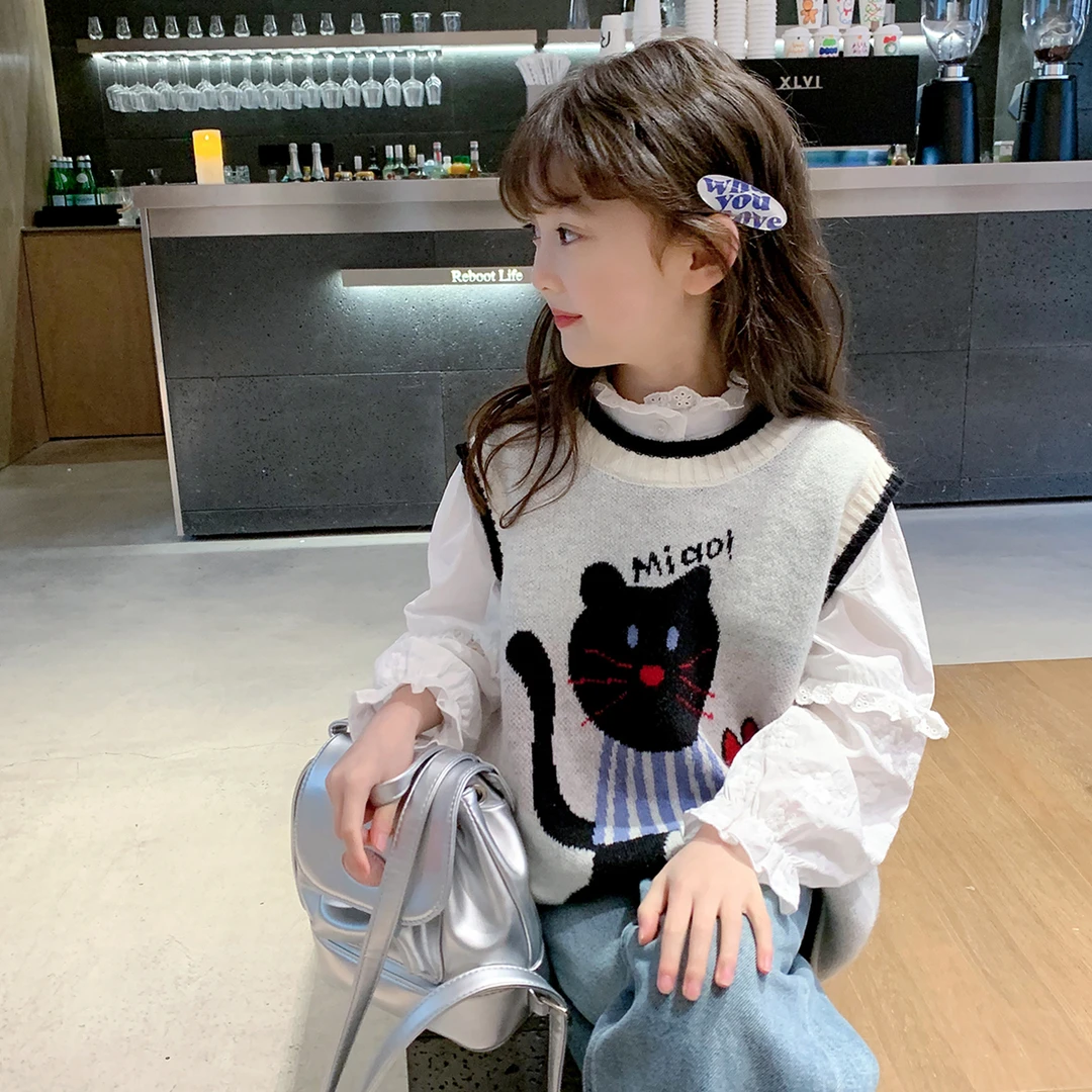 女童马甲春装新款韩版儿童针织衫外穿时髦背心 J24101