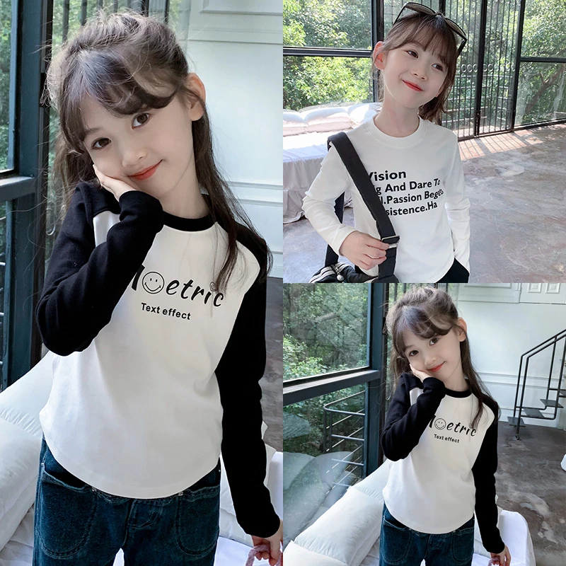 女童长袖T恤2025春秋装新款儿童宝宝插肩袖打底衫上衣 T23336