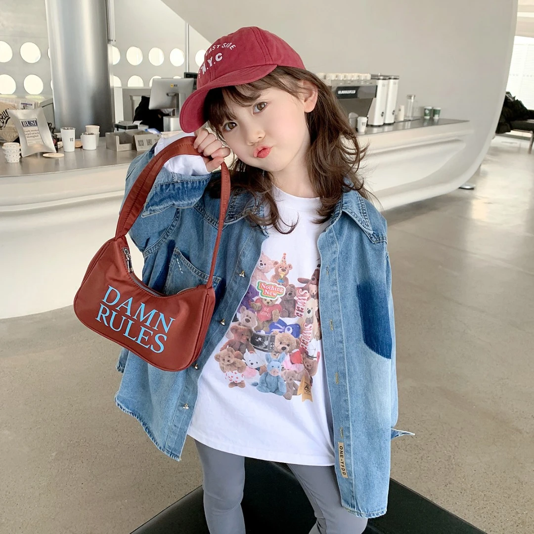女童牛仔衬衣2025春秋装新款儿童中大童秋季上衣衬衫 S23102