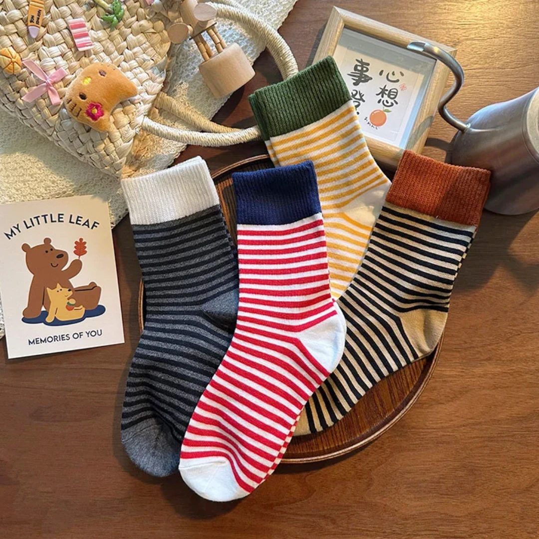 N潮流款条纹独立精美包装5双装简约款堆堆袜W6020