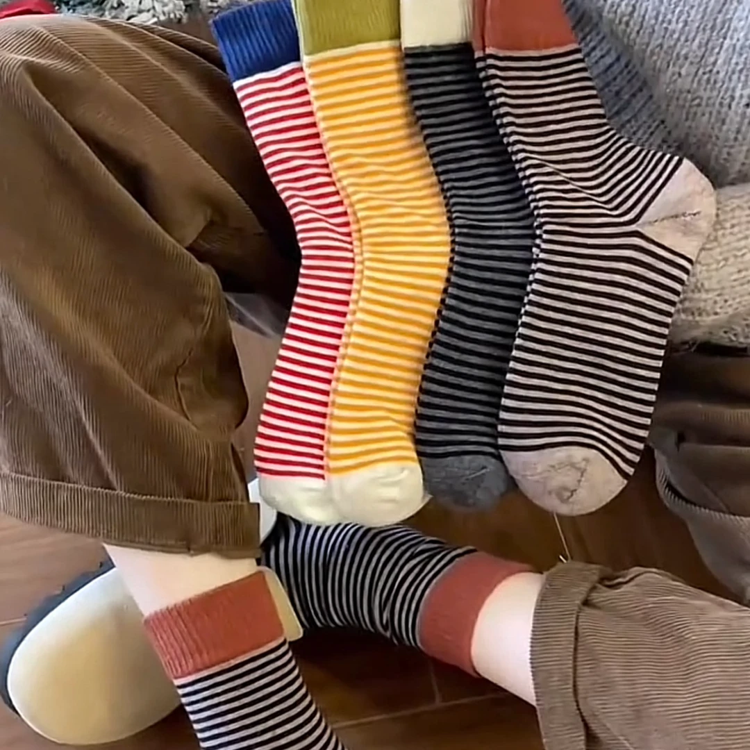 【杨杨专属】撞色条纹7双装简约款堆堆袜W5020