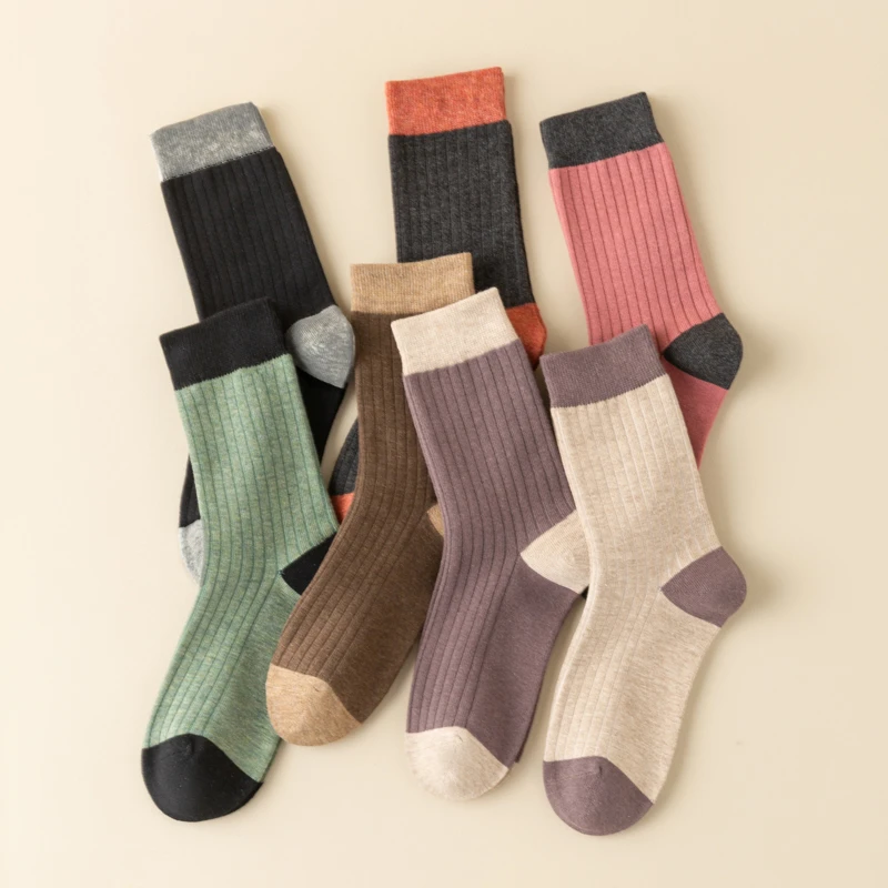 冬季新款拼色系中长筒堆堆袜W8079