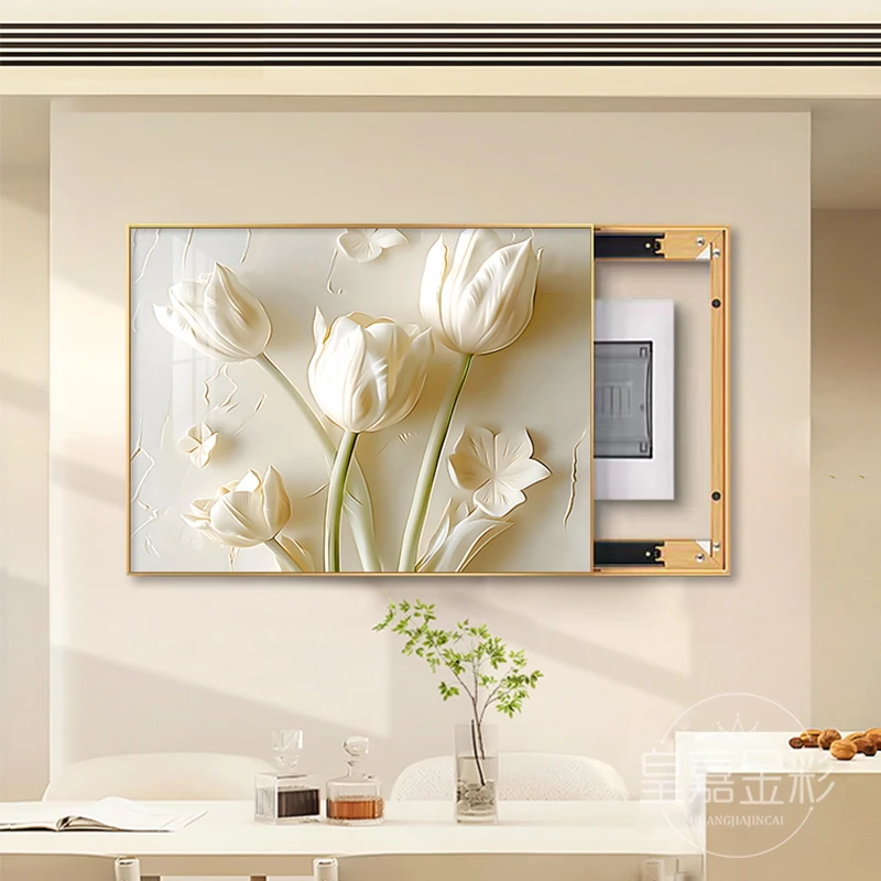 奶油风电表箱装饰画现代简约配电箱弱电源遮挡绿植电闸箱开关挂画