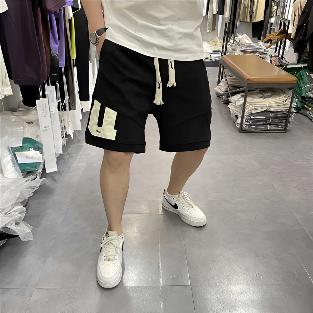 美式潮牌短裤男2024夏季新款时尚潮流印花松紧腰百搭宽松运动中裤