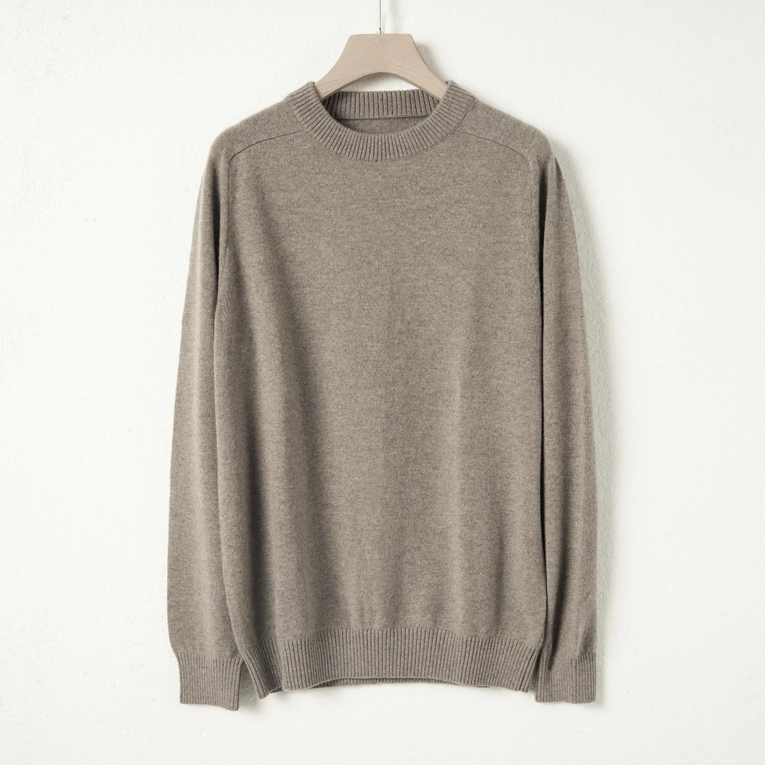 BULUQI/6891男士打底衫亲肤100纯山羊绒圆领自然茶棕色毛衣打底