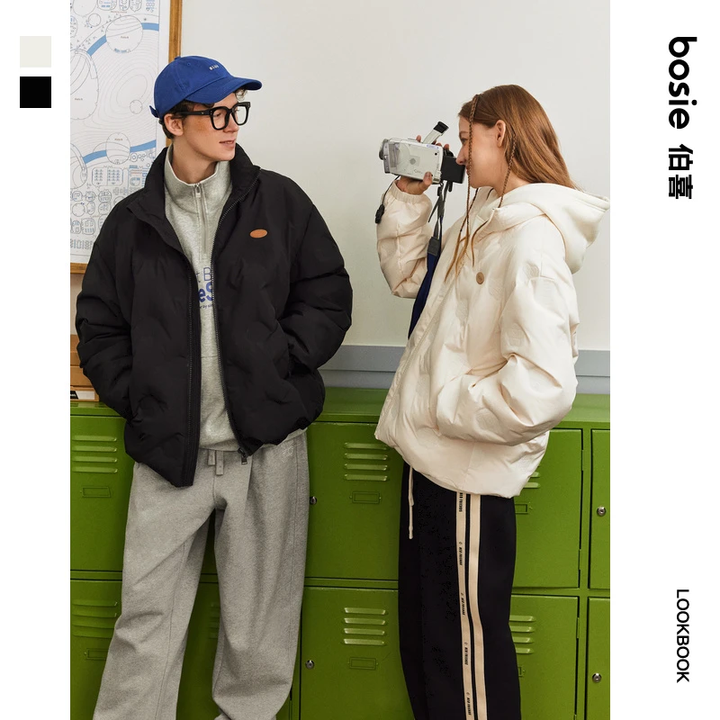 【小花人】bosie冬季宽松羽绒服男情侣休闲立领短款羽绒服百搭潮