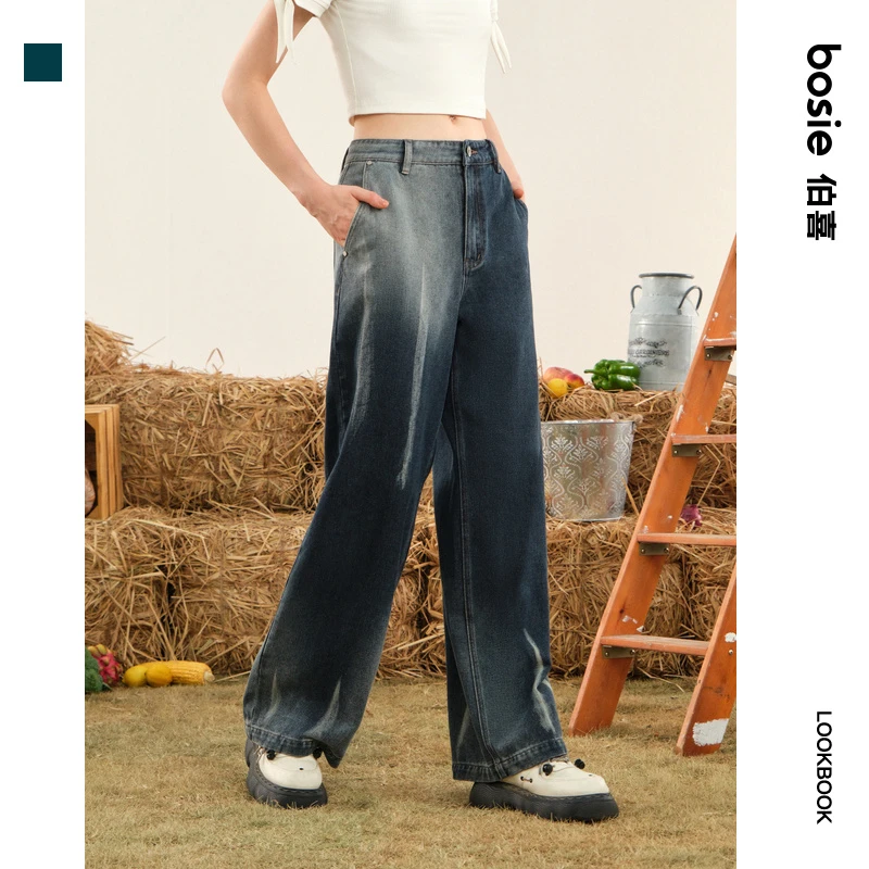 【商场同款】bosie2025年秋季新款扎染印花牛仔裤情侣男渐变裤子