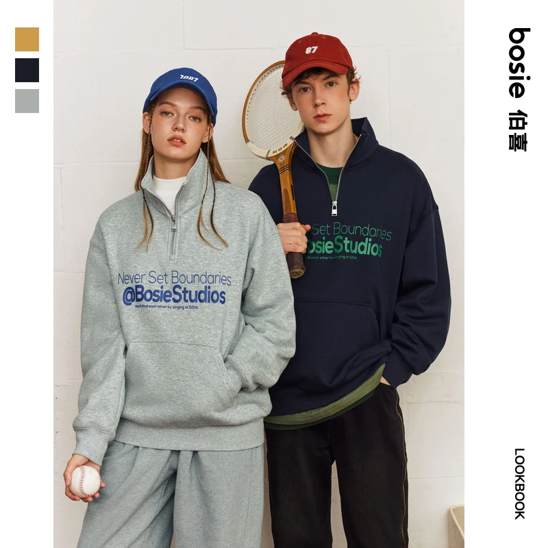 bosie冬新款男情侣卫衣套头美式休闲百搭字母印花潮流长袖户外潮