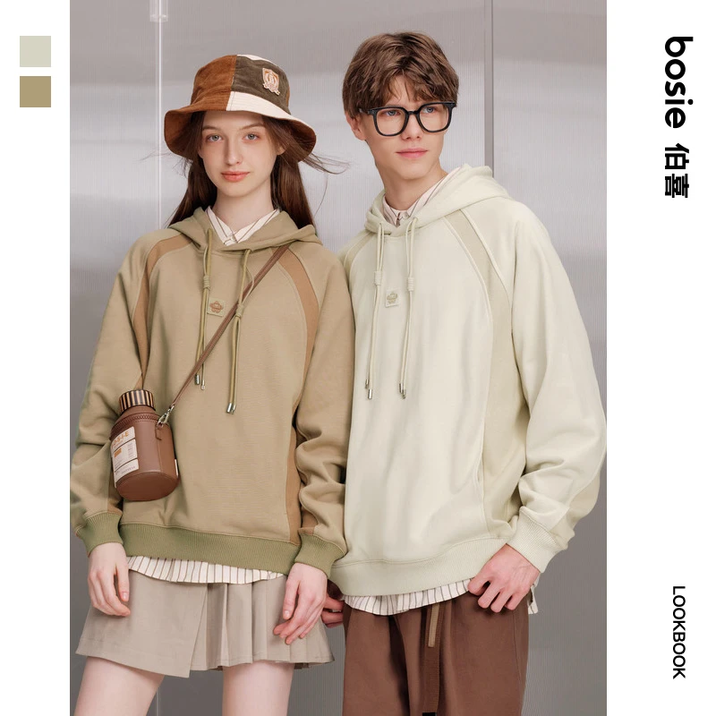 【伯远同款】【小花人系列】bosie春季新款卫衣男情侣撞色拼接潮