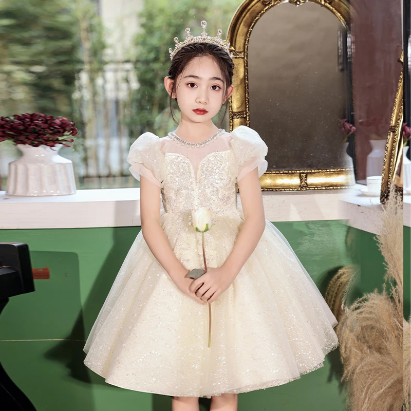 女童礼服儿童主持人婚礼花童公主裙表演服夏季钢琴演奏演出服裙子