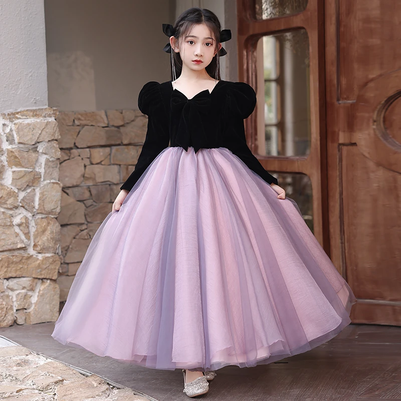 女童礼服秋冬季轻奢小众高端儿童主持人女孩生日公主裙钢琴演出服