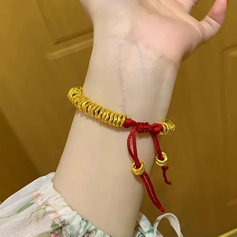 【卡7大盘缠手串】5D足金999古法黄金手链不规则碎金手串多退少补