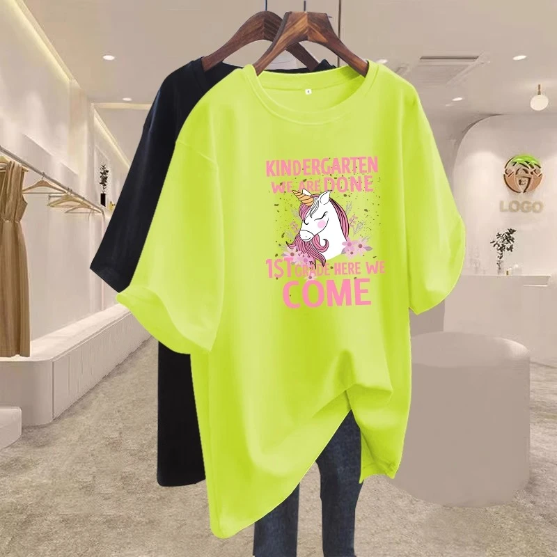 中长款纯棉正肩潮牌复古短袖T恤女2024夏季新款欧货大版宽松上衣m