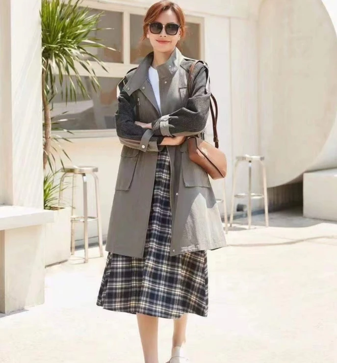 （小影名品）026灰色新款高级时尚气质女款风衣