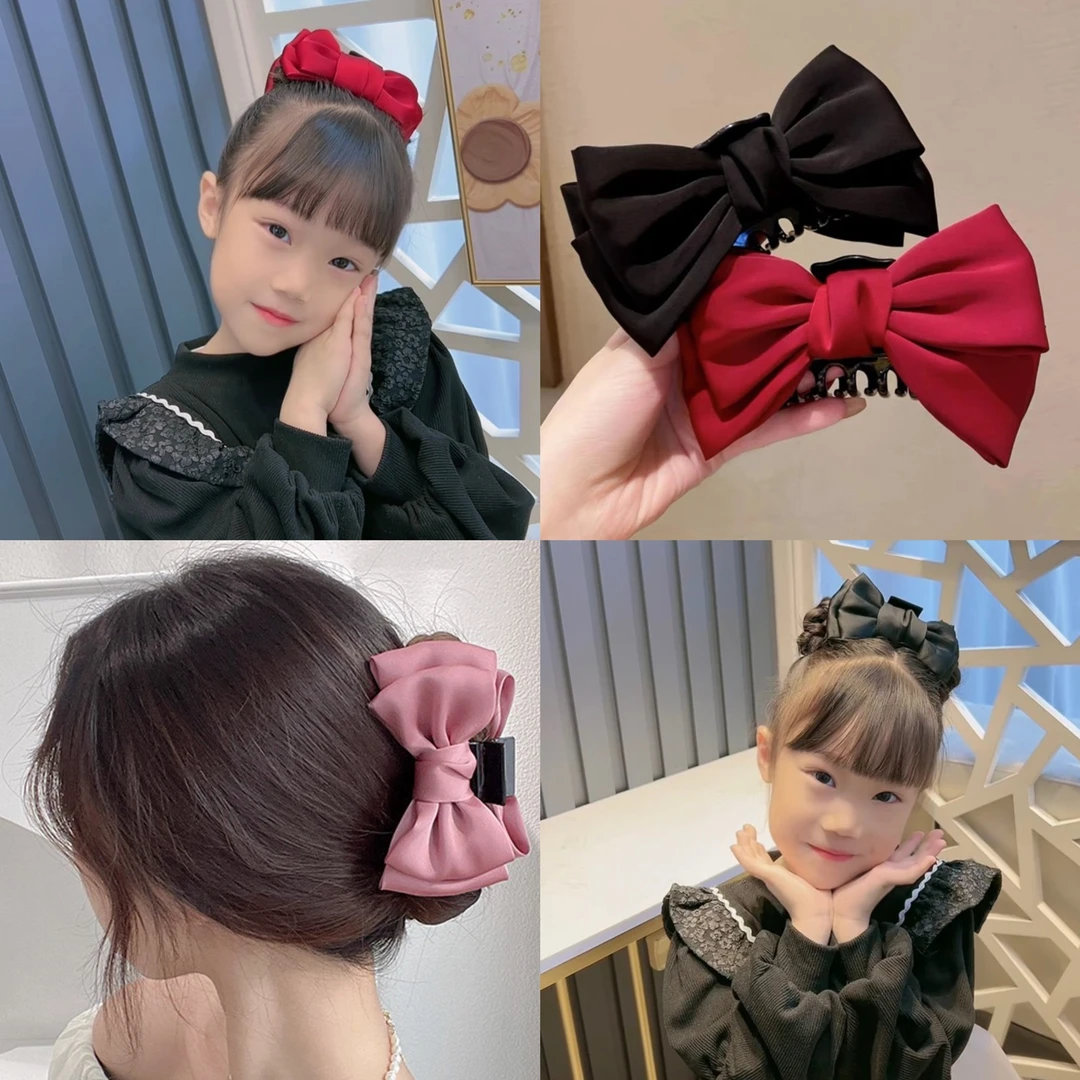 嫣然一笑韩国双面大蝴蝶结抓夹高级感后脑勺盘发儿童发饰少女顶夹
