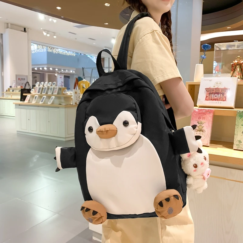 可爱卡通企鹅书包女日系ins丑萌搞怪初中生双肩包小学生背包969