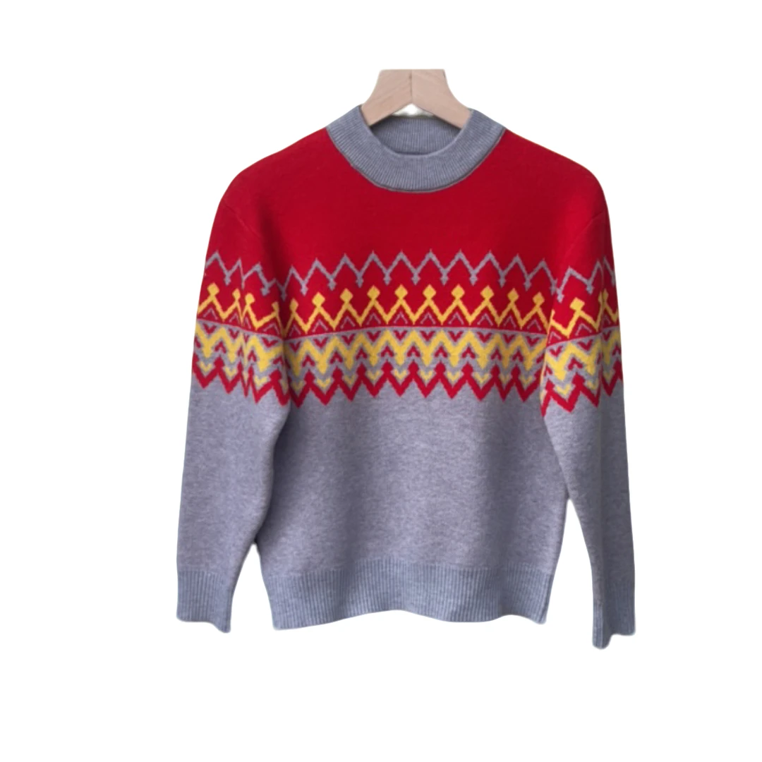 日系小众设计感雪花毛衣男童秋冬甜美温柔风针织衫上衣圆领提花