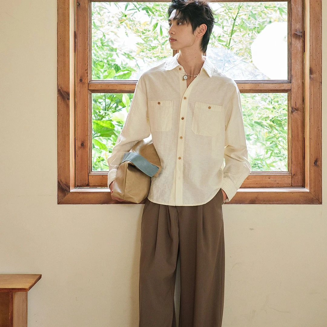 same flow秋款上新文艺宽松长袖纯色袖口勾花时尚衬衫