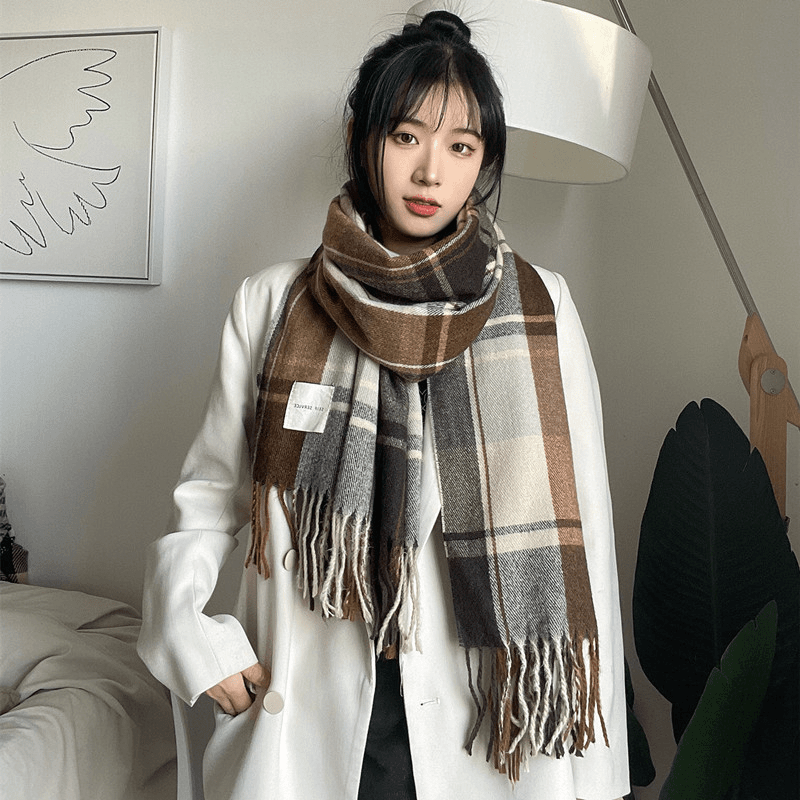 新款韩版ins格子围巾女秋冬季学生加厚保暖披肩可爱网红情侣围脖