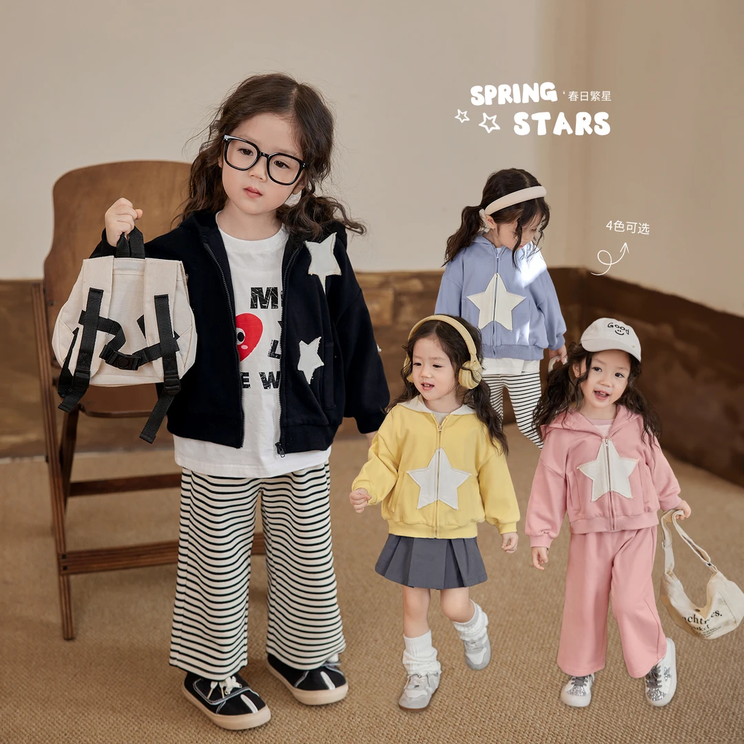 小O宝Okids童装 宝宝星星外套女轻薄2024连帽女童外套 YPC424013