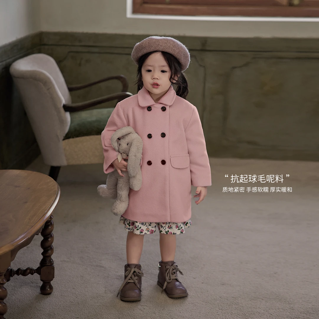 陈大猪小O宝 宝宝长款呢大衣韩系新款人字纹外套气质 YFD312238