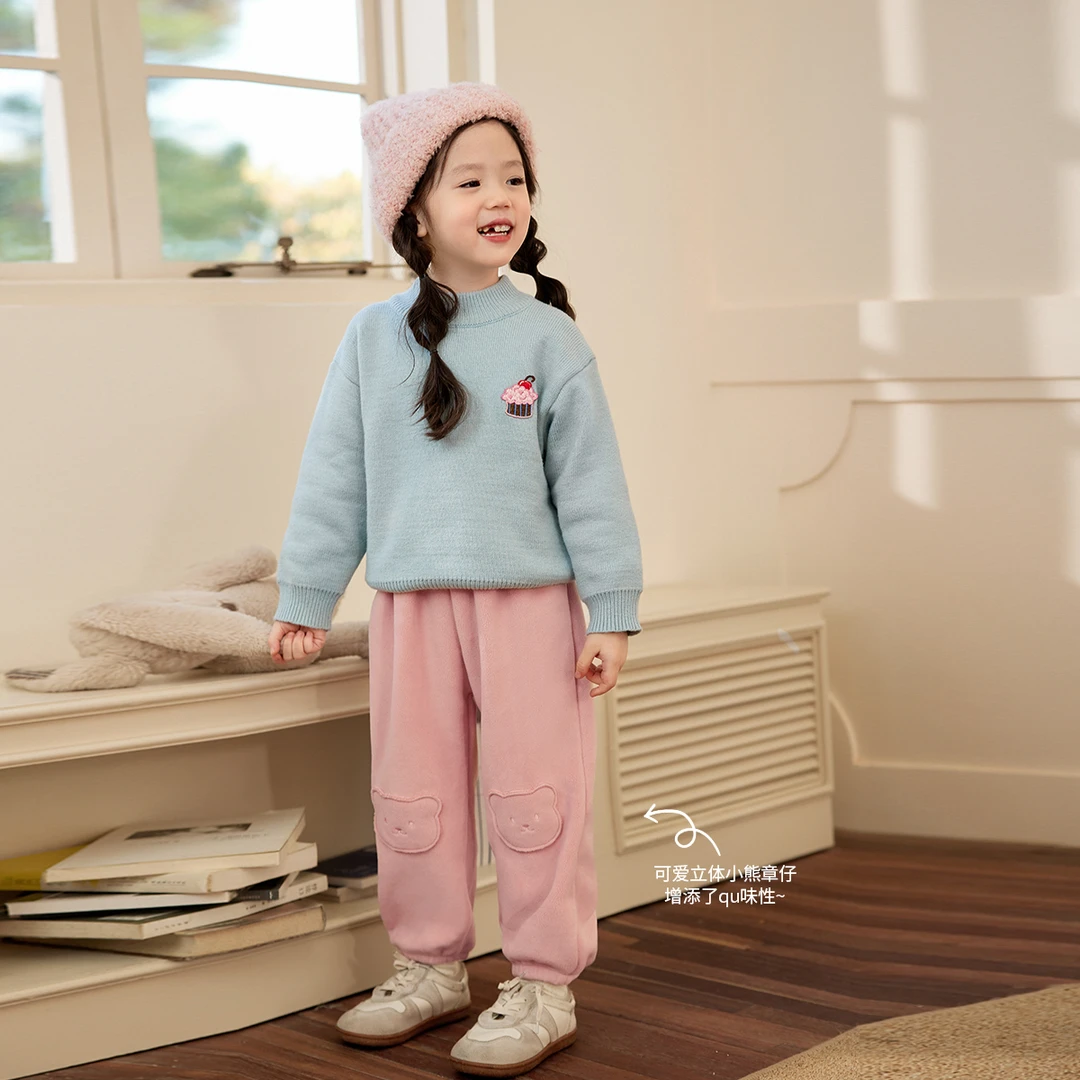 小O宝Okids童装 宝宝加绒运动卫裤2024冬季新款儿童裤子 OLK94169