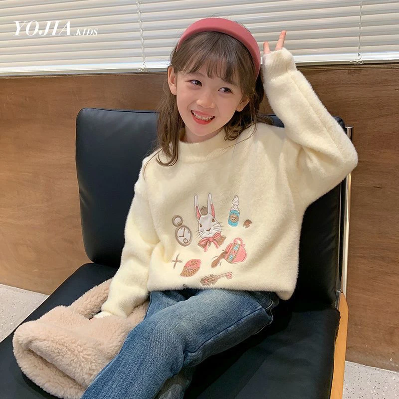 女童毛衣2023秋冬新款儿童加厚一体绒打底衫女孩针织不起球上衣