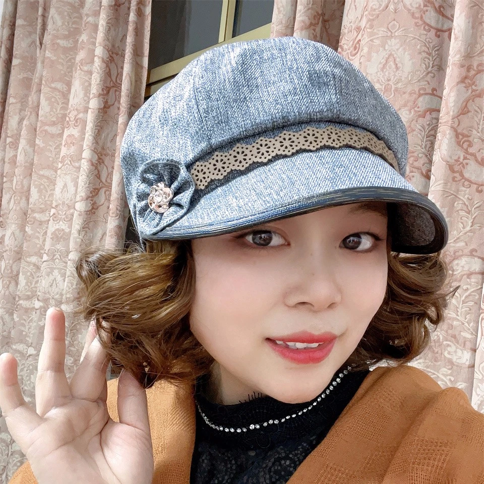 春秋季薄款妈妈时尚贝雷帽一体假发八角帽妈妈拳头套假发一体假发