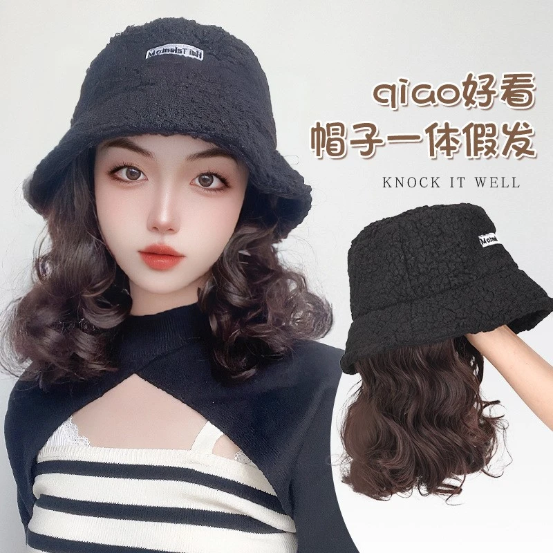 妈妈假发帽子新款2022网红一体女超短卷发自然帽子秋冬帽子发套