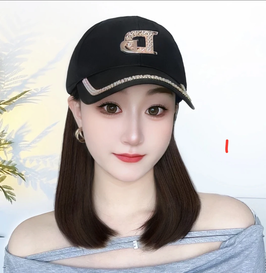 假发女短发帽子假发一体带钻网红同款韩版潮流时尚波波头假发帽
